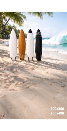 Tło fotograficzne „Minimalistyczne deski surfingowe na tropikalnej plaży” | 4060